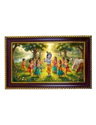 Lord Krishna Photo Frame 8x4 Inch | Glossy Maroon Polystyrene Frame | Divine Wall & Table Decor | Temple Decoration & Gift Item (Pack Of 1) (F20669)