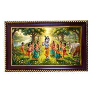 Lord Krishna Photo Frame 8x4 Inch | Glossy Maroon Polystyrene Frame | Divine Wall & Table Decor | Temple Decoration & Gift Item (Pack Of 1) (F20669)