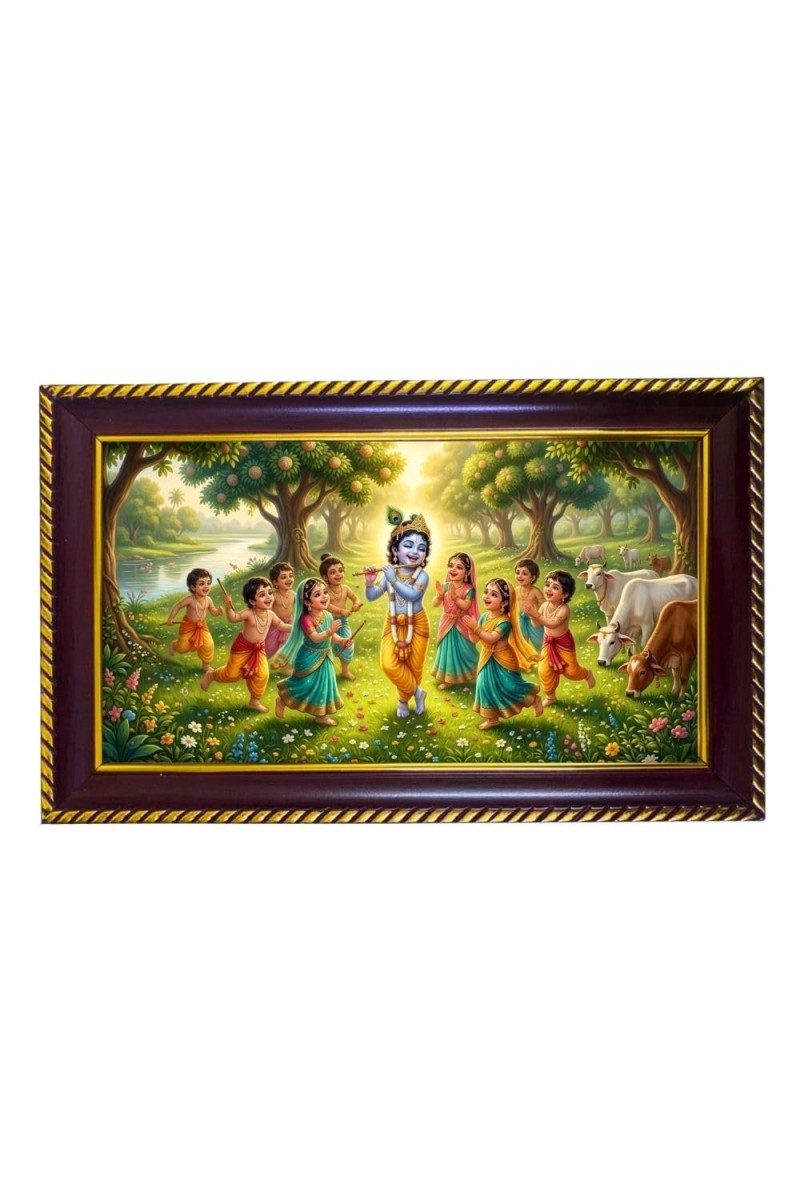 Lord Krishna Photo Frame 8x4 Inch | Glossy Maroon Polystyrene Frame | Divine Wall & Table Decor | Temple Decoration & Gift Item (Pack Of 1) (F20669)
