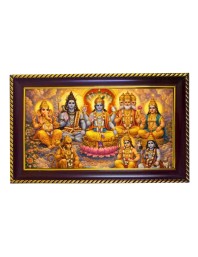 Vishnu, Shiva, And Brahma, Along With Ganesha, Hanuman Photo Frame 10x6 Inch | Glossy Maroon Polystyrene Frame | Divine Wall & Table Decor | Temple Decoration & Gift Item (Pack Of 1) (F20466)