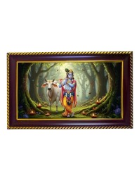 Lord Krishna Photo Frame 14x10 Inch | Glossy Maroon Polystyrene Frame | Divine Wall & Table Decor | Temple Decoration & Gift Item (Pack Of 1) (F20331)