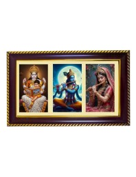 Sarswati-Krishna-Radha Photo Frame 10x6 Inch | Glossy Maroon Polystyrene Frame | Divine Wall & Table Decor | Temple Decoration & Gift Item (Pack Of 1) (F21103)