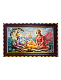 Lord Vishnu Laxmi Photo Frame 14x10 Inch | Glossy Maroon Polystyrene Frame | Divine Wall & Table Decor | Temple Decoration & Gift Item (Pack Of 1) (F20200)