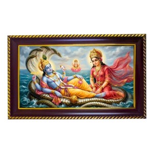 Lord Vishnu Laxmi Photo Frame 14x10 Inch | Glossy Maroon Polystyrene Frame | Divine Wall & Table Decor | Temple Decoration & Gift Item (Pack Of 1) (F20200)