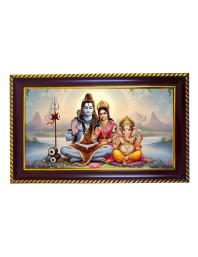 Lord Shankar Pravti Ganesha Photo Frame 8x4 Inch | Glossy Maroon Polystyrene Frame | Divine Wall & Table Decor | Temple Decoration & Gift Item (Pack Of 1) (F20224)