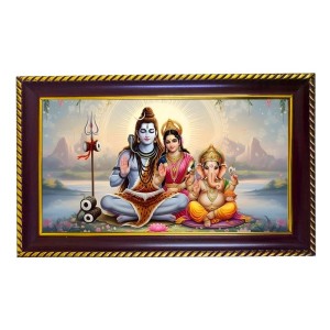 Lord Shankar Pravti Ganesha Photo Frame 8x4 Inch | Glossy Maroon Polystyrene Frame | Divine Wall & Table Decor | Temple Decoration & Gift Item (Pack Of 1) (F20224)
