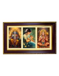 Ram-Sita-Hanuman Photo Frame 8x4 Inch | Glossy Maroon Polystyrene Frame | Divine Wall & Table Decor | Temple Decoration & Gift Item (Pack Of 1) (F20908)