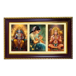 Ram-Sita-Hanuman Photo Frame 8x4 Inch | Glossy Maroon Polystyrene Frame | Divine Wall & Table Decor | Temple Decoration & Gift Item (Pack Of 1) (F20908)