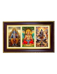 Ram-Hanuman-Shiva Photo Frame 8x4 Inch | Glossy Maroon Polystyrene Frame | Divine Wall & Table Decor | Temple Decoration & Gift Item (Pack Of 1) (F21083)