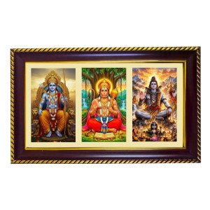 Ram-Hanuman-Shiva Photo Frame 8x4 Inch | Glossy Maroon Polystyrene Frame | Divine Wall & Table Decor | Temple Decoration & Gift Item (Pack Of 1) (F21083)