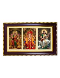 Lakshmi-Ganesha-Sarswati Photo Frame 10x6 Inch | Glossy Maroon Polystyrene Frame | Divine Wall & Table Decor | Temple Decoration & Gift Item (Pack Of 1) (F21298)