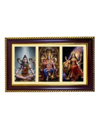 Shiva-Vishnu-Durga Photo Frame 8x4 Inch | Glossy Maroon Polystyrene Frame | Divine Wall & Table Decor | Temple Decoration & Gift Item (Pack Of 1) (F21373)