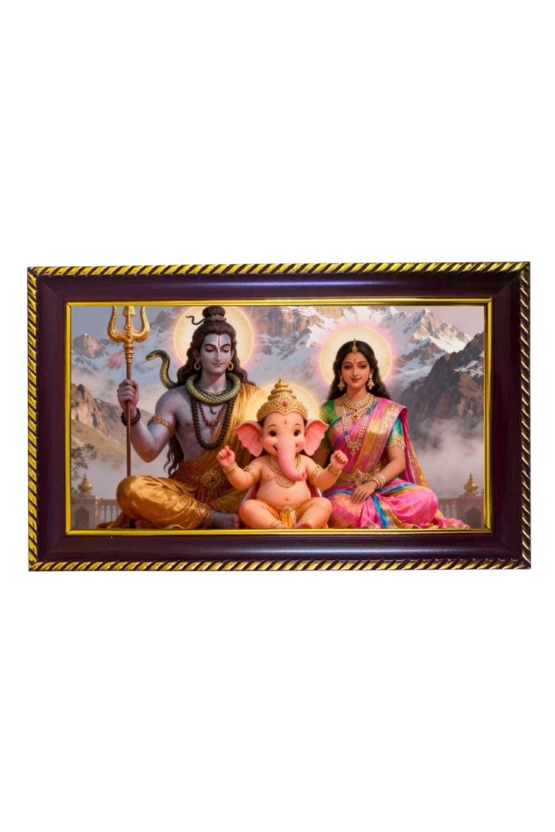 Lord Shiva Parvti Photo Frame 8x4 Inch | Glossy Maroon Polystyrene Frame | Divine Wall & Table Decor | Temple Decoration & Gift Item (Pack Of 1) (F20153)