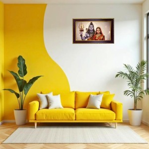 Lord Shiva Parvti Photo Frame 8x4 Inch | Glossy Maroon Polystyrene Frame | Divine Wall & Table Decor | Temple Decoration & Gift Item (Pack Of 1) (F20125)