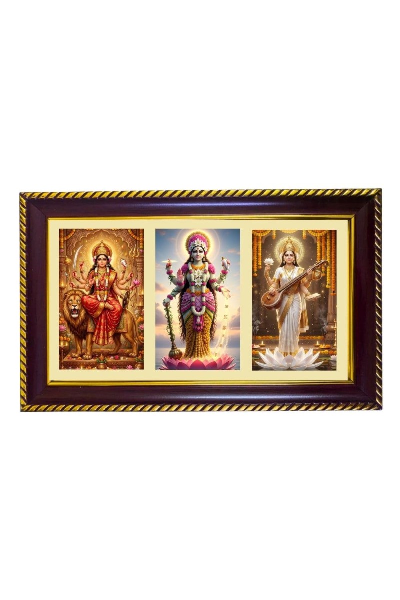 Tridevi Photo Frame 8x4 Inch | Glossy Maroon Polystyrene Frame | Divine Wall & Table Decor | Temple Decoration & Gift Item (Pack Of 1) (F21283)