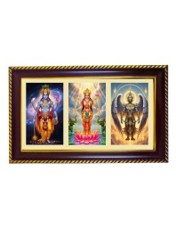 Vishnu-Laxmi-Garuda Photo Frame 8x4 Inch | Glossy Maroon Polystyrene Frame | Divine Wall & Table Decor | Temple Decoration & Gift Item (Pack Of 1) (F20925)