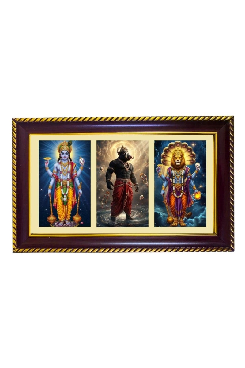 Lord Vishnu Avtar Photo Frame 10x6 Inch | Glossy Maroon Polystyrene Frame | Divine Wall & Table Decor | Temple Decoration & Gift Item (Pack Of 1) (F21026)
