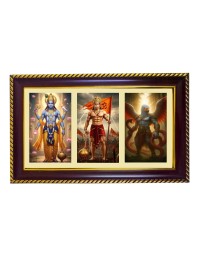 Vishnu-Hanuman-Garuda Photo Frame 14x10 Inch | Glossy Maroon Polystyrene Frame | Divine Wall & Table Decor | Temple Decoration & Gift Item (Pack Of 1) (F21018)