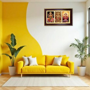 Lakshmi-Kubera-Ganpti Photo Frame 14x10 Inch | Glossy Maroon Polystyrene Frame | Divine Wall & Table Decor | Temple Decoration & Gift Item (Pack Of 1) (F21369)