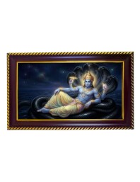 Lord Vishnu Photo Frame 8x4 Inch | Glossy Maroon Polystyrene Frame | Divine Wall & Table Decor | Temple Decoration & Gift Item (Pack Of 1) (F20372)