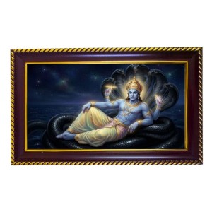 Lord Vishnu Photo Frame 8x4 Inch | Glossy Maroon Polystyrene Frame | Divine Wall & Table Decor | Temple Decoration & Gift Item (Pack Of 1) (F20372)