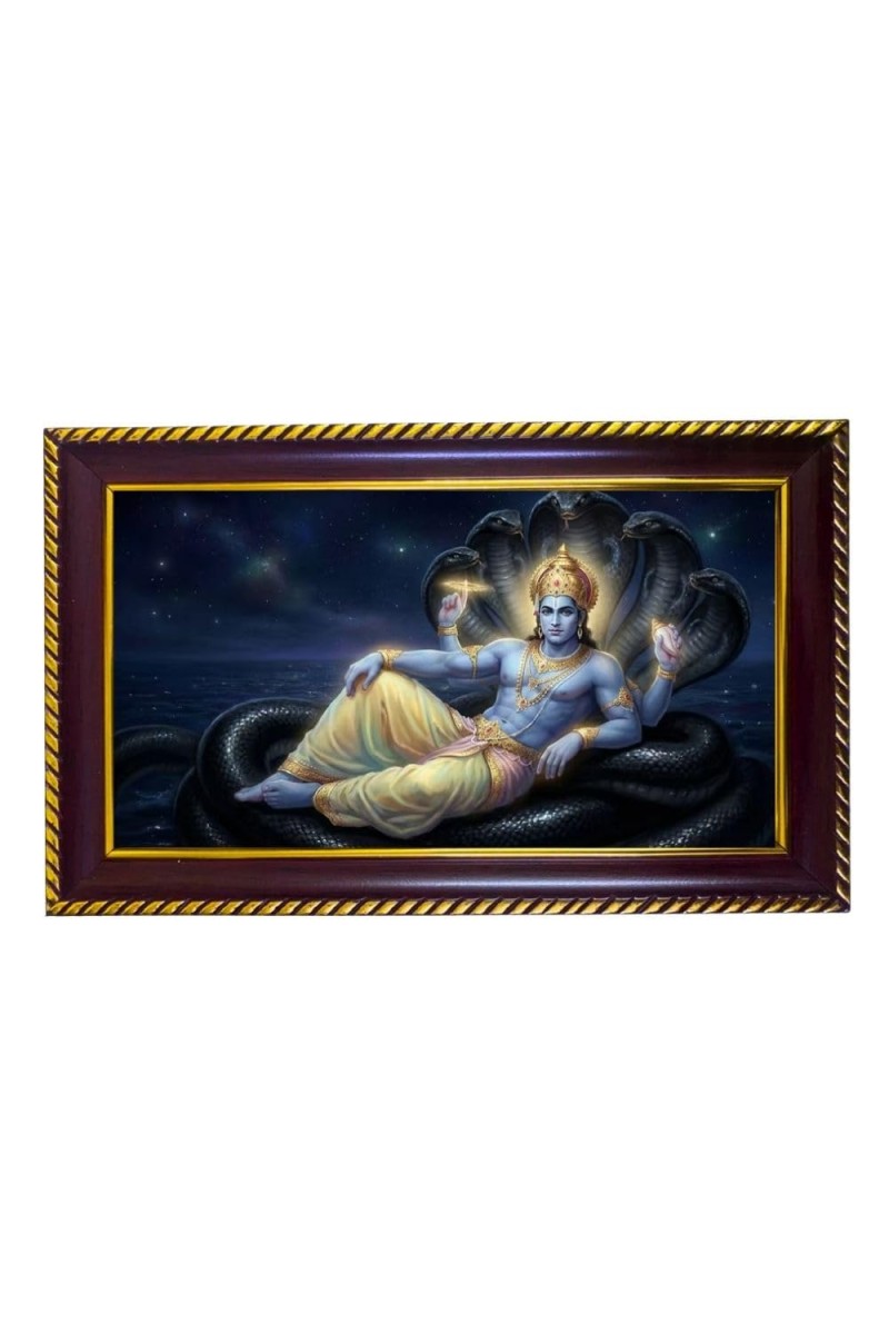 Lord Vishnu Photo Frame 8x4 Inch | Glossy Maroon Polystyrene Frame | Divine Wall & Table Decor | Temple Decoration & Gift Item (Pack Of 1) (F20372)