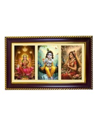 Lakshmi-Krishna-Radha Photo Frame 14x10 Inch | Glossy Maroon Polystyrene Frame | Divine Wall & Table Decor | Temple Decoration & Gift Item (Pack Of 1) (F20771)