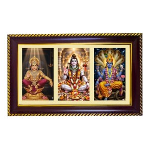 Aayppa-Shiva-Vishnu Photo Frame 8x4 Inch | Glossy Maroon Polystyrene Frame | Divine Wall & Table Decor | Temple Decoration & Gift Item (Pack Of 1) (F21469)