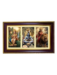 Murgun-Shiva-Parvti Photo Frame 14x10 Inch | Glossy Maroon Polystyrene Frame | Divine Wall & Table Decor | Temple Decoration & Gift Item (Pack Of 1) (F21427)