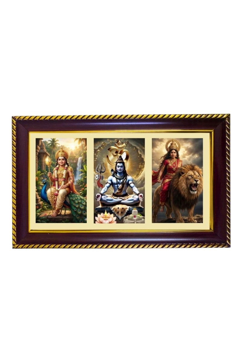 Murgun-Shiva-Parvti Photo Frame 14x10 Inch | Glossy Maroon Polystyrene Frame | Divine Wall & Table Decor | Temple Decoration & Gift Item (Pack Of 1) (F21427)