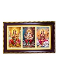 Lakshmi-Ganpati Sarswati Photo Frame 14x10 Inch | Glossy Maroon Polystyrene Frame | Divine Wall & Table Decor | Temple Decoration & Gift Item (Pack Of 1) (F21126)