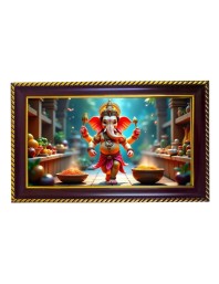 Lord Ganesha Photo Frame 14x10 Inch | Glossy Maroon Polystyrene Frame | Divine Wall & Table Decor | Temple Decoration & Gift Item (Pack Of 1) (F20302)