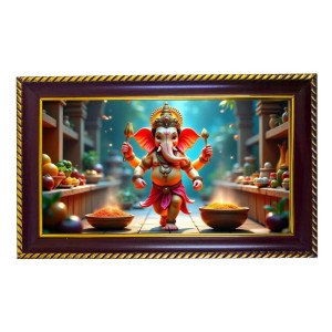 Lord Ganesha Photo Frame 14x10 Inch | Glossy Maroon Polystyrene Frame | Divine Wall & Table Decor | Temple Decoration & Gift Item (Pack Of 1) (F20302)