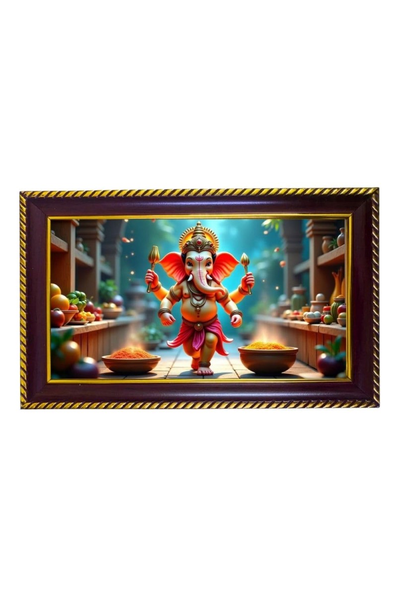 Lord Ganesha Photo Frame 14x10 Inch | Glossy Maroon Polystyrene Frame | Divine Wall & Table Decor | Temple Decoration & Gift Item (Pack Of 1) (F20302)