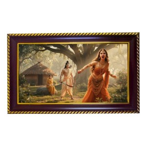 Lord Lakshman Photo Frame 12x8 Inch | Glossy Maroon Polystyrene Frame | Divine Wall & Table Decor | Temple Decoration & Gift Item (Pack Of 1) (F20438)