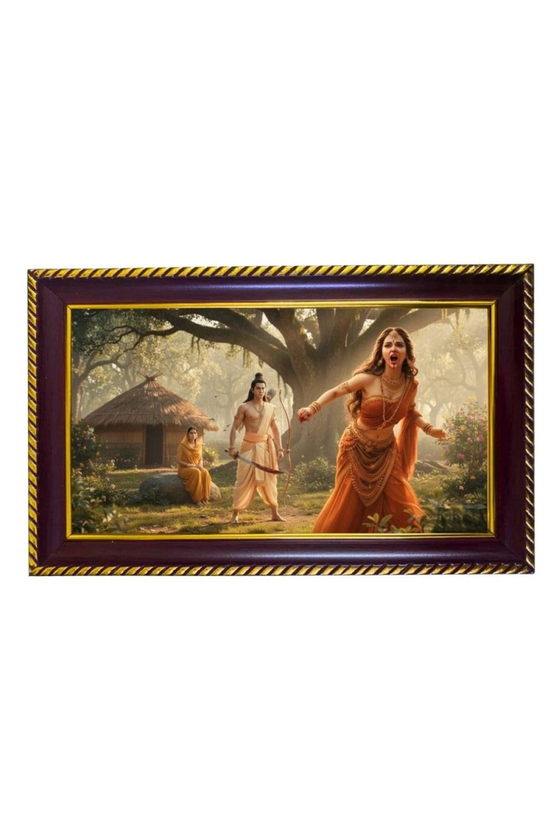 Lord Lakshman Photo Frame 12x8 Inch | Glossy Maroon Polystyrene Frame | Divine Wall & Table Decor | Temple Decoration & Gift Item (Pack Of 1) (F20438)