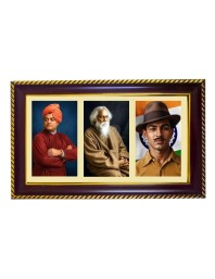 Swami Vivekananda, Rabindranath Tagore, And Subhas Chandra Bose. Photo Frame 14x10 Inch | Glossy Maroon Polystyrene Frame | Divine Wall & Table Decor | Temple Decoration & Gift Item (Pack Of 1) (F2125