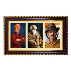 Swami Vivekananda, Rabindranath Tagore, And Subhas Chandra Bose. Photo Frame 14x10 Inch | Glossy Maroon Polystyrene Frame | Divine Wall & Table Decor | Temple Decoration & Gift Item (Pack Of 1) (F2125