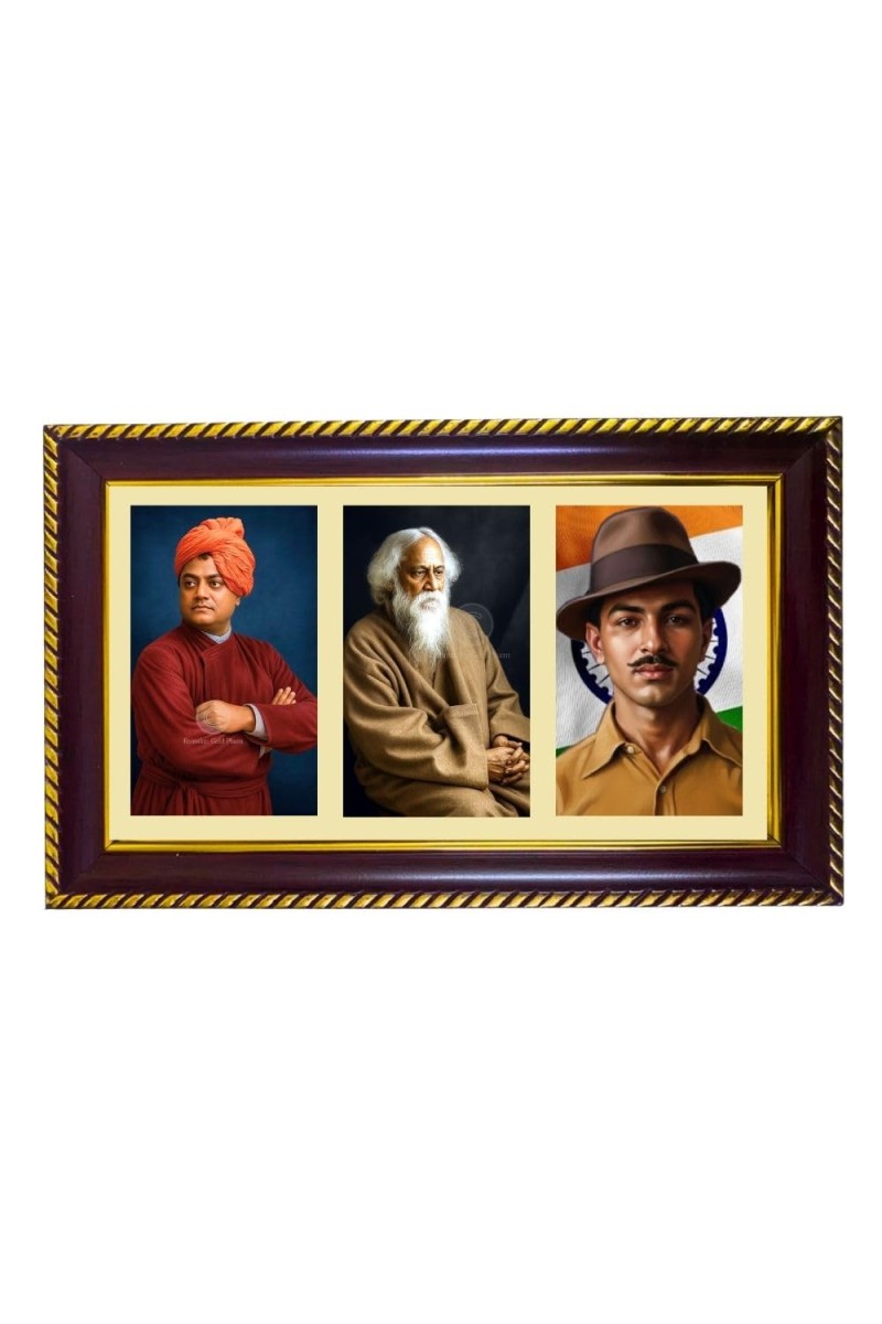 Swami Vivekananda, Rabindranath Tagore, And Subhas Chandra Bose. Photo Frame 14x10 Inch | Glossy Maroon Polystyrene Frame | Divine Wall & Table Decor | Temple Decoration & Gift Item (Pack Of 1) (F2125