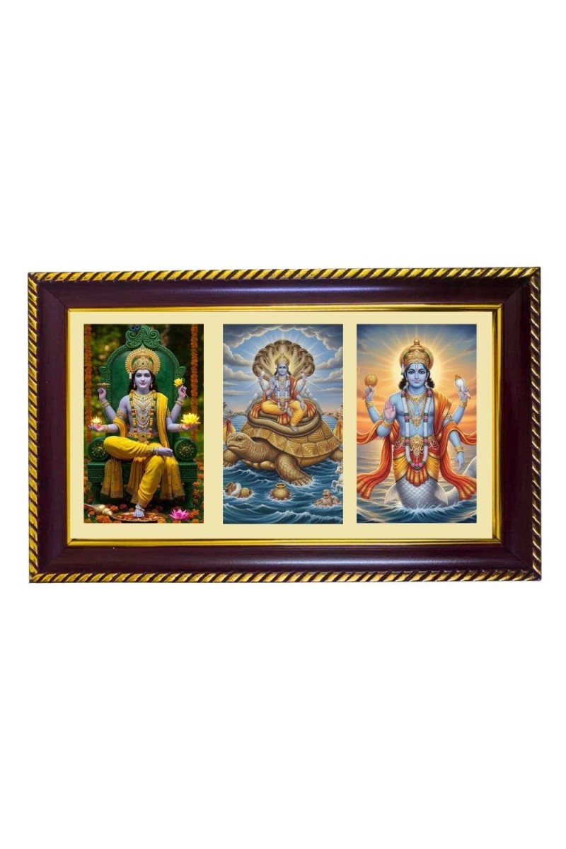 Lord Vishnu Avtar Photo Frame 12x8 Inch | Glossy Maroon Polystyrene Frame | Divine Wall & Table Decor | Temple Decoration & Gift Item (Pack Of 1) (F21022)