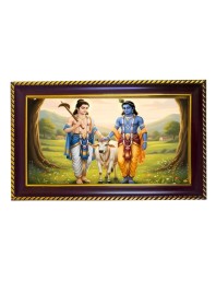 Lord Krishna And Lord Balarama Photo Frame 12x8 Inch | Glossy Maroon Polystyrene Frame | Divine Wall & Table Decor | Temple Decoration & Gift Item (Pack Of 1) (F20396)