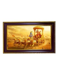 Krishna Yudh Photo Frame 8x4 Inch | Glossy Maroon Polystyrene Frame | Divine Wall & Table Decor | Temple Decoration & Gift Item (Pack Of 1) (F20156)
