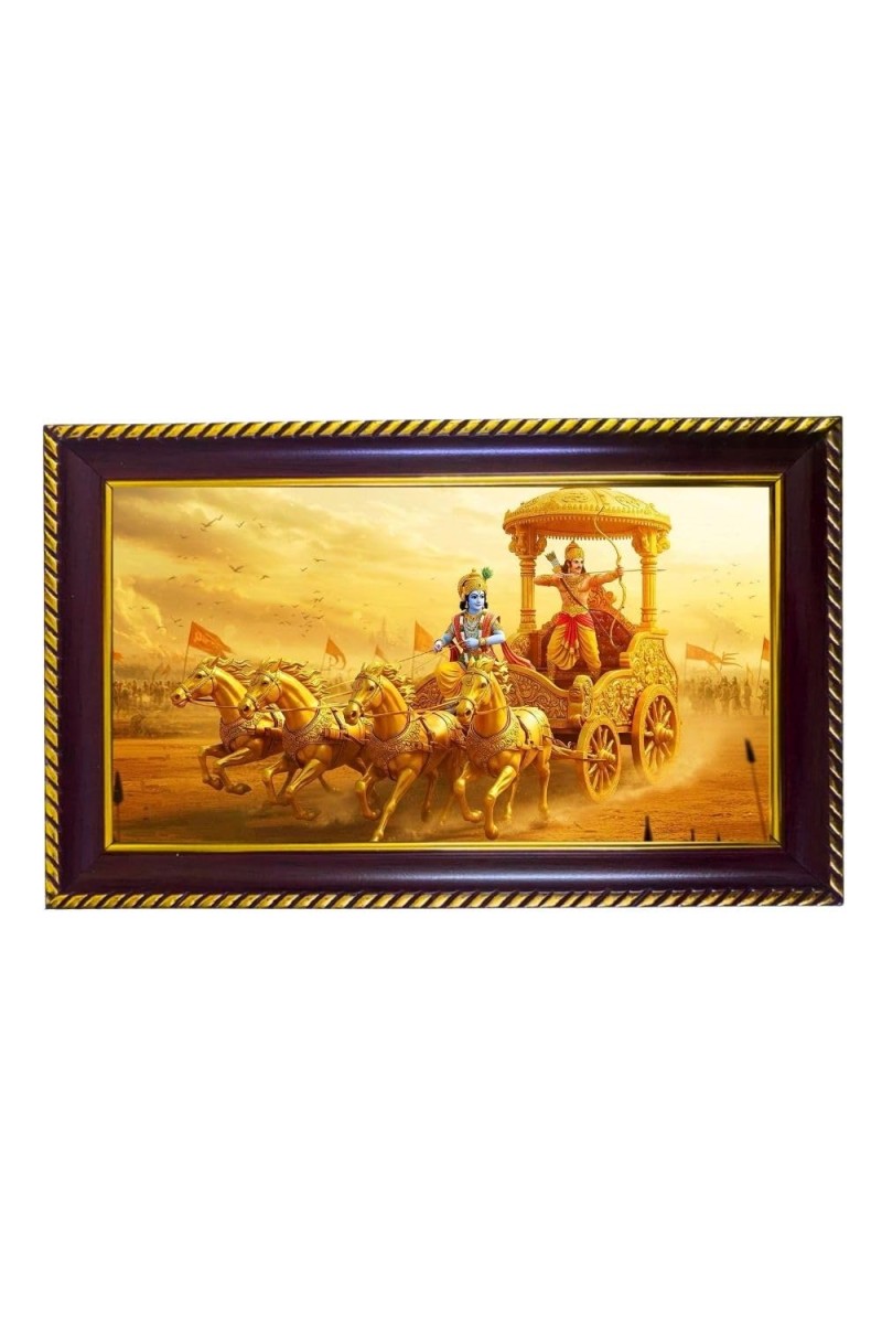 Krishna Yudh Photo Frame 8x4 Inch | Glossy Maroon Polystyrene Frame | Divine Wall & Table Decor | Temple Decoration & Gift Item (Pack Of 1) (F20156)