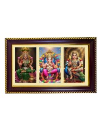 Laxmi-Ganpati-Kartikeya Photo Frame 8x4 Inch | Glossy Maroon Polystyrene Frame | Divine Wall & Table Decor | Temple Decoration & Gift Item (Pack Of 1) (F20996)