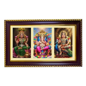 Laxmi-Ganpati-Kartikeya Photo Frame 8x4 Inch | Glossy Maroon Polystyrene Frame | Divine Wall & Table Decor | Temple Decoration & Gift Item (Pack Of 1) (F20996)