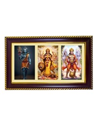 Shiva-Durga-Hanuman Photo Frame 10x6 Inch | Glossy Maroon Polystyrene Frame | Divine Wall & Table Decor | Temple Decoration & Gift Item (Pack Of 1) (F20865)