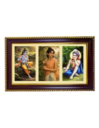 Krishna-Sudhama-balrama Photo Frame 8x4 Inch | Glossy Maroon Polystyrene Frame | Divine Wall & Table Decor | Temple Decoration & Gift Item (Pack Of 1) (F21079)