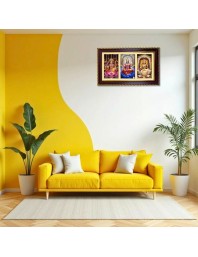 Lakshmi-Vishnu-Sarswati Photo Frame 8x4 Inch | Glossy Maroon Polystyrene Frame | Divine Wall & Table Decor | Temple Decoration & Gift Item (Pack Of 1) (F20726)