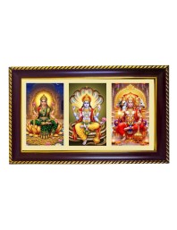 Lakshmi-Vishnu-Hanuman Photo Frame 8x4 Inch | Glossy Maroon Polystyrene Frame | Divine Wall & Table Decor | Temple Decoration & Gift Item (Pack Of 1) (F20732)