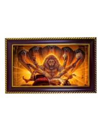 Lord Narshimha Photo Frame 12x8 Inch | Glossy Maroon Polystyrene Frame | Divine Wall & Table Decor | Temple Decoration & Gift Item (Pack Of 1) (F20337)